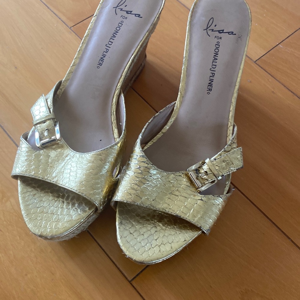 None West Gold tote and small bag and Gold wedges Lisa for Donald Pliner